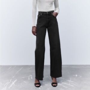 Zara 90’s Full Length Wide Leg High Rise Denim Black Jeans US 2